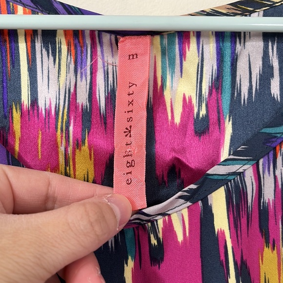 Eight Sixty 100% Silk Cap Sleeve Multicolored Cinched Waist Mini Dress M - Picture 5 of 7